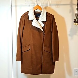80% Wool Coat with Faux Shearling Collar